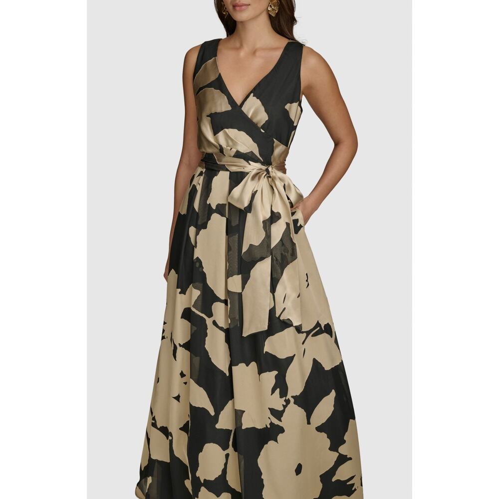 Donna Karan Floral Maxi Dress Black Beige Size 4. NWT - Picture 5 of 10